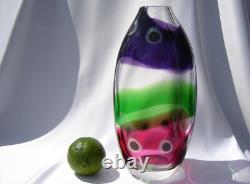 Jane Charles Art Glass Crystal Vase Green Purple Cranberry Pink Signed