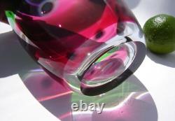 Jane Charles Art Glass Crystal Vase Green Purple Cranberry Pink Signed