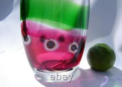 Jane Charles Art Glass Crystal Vase Green Purple Cranberry Pink Signed
