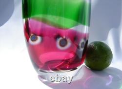 Jane Charles Art Glass Crystal Vase Green Purple Cranberry Pink Signed