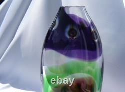 Jane Charles Art Glass Crystal Vase Green Purple Cranberry Pink Signed