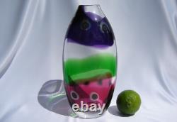 Jane Charles Art Glass Crystal Vase Green Purple Cranberry Pink Signed