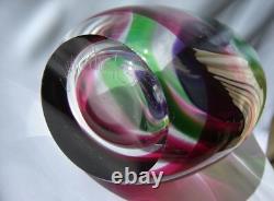 Jane Charles Art Glass Crystal Vase Green Purple Cranberry Pink Signed