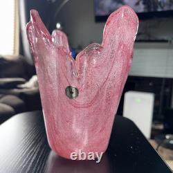 Japanese Iwata Glass Pink Art Glass Flower Vase Crystal Vintage