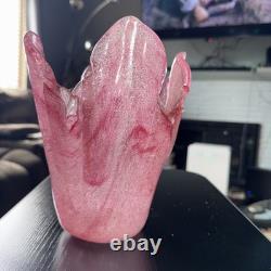 Japanese Iwata Glass Pink Art Glass Flower Vase Crystal Vintage