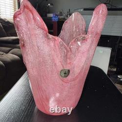 Japanese Iwata Glass Pink Art Glass Flower Vase Crystal Vintage