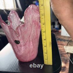 Japanese Iwata Glass Pink Art Glass Flower Vase Crystal Vintage