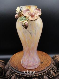 Jay Strongwater OLA Enameled Pink Dogwood Art Glass Vase with Swarovski Crystals