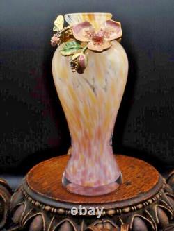 Jay Strongwater OLA Enameled Pink Dogwood Art Glass Vase with Swarovski Crystals