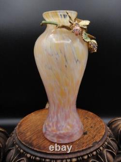 Jay Strongwater OLA Enameled Pink Dogwood Art Glass Vase with Swarovski Crystals