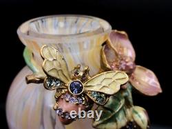 Jay Strongwater OLA Enameled Pink Dogwood Art Glass Vase with Swarovski Crystals