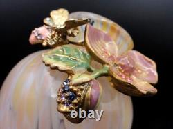 Jay Strongwater OLA Enameled Pink Dogwood Art Glass Vase with Swarovski Crystals
