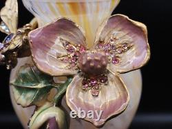 Jay Strongwater OLA Enameled Pink Dogwood Art Glass Vase with Swarovski Crystals