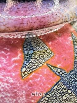 Jean Claude Novaro Signed Art Glass Vase Iridescent Pink Crackle French Blown 5