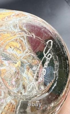 Jean Claude Novaro Signed Art Glass Vase Iridescent Pink Crackle French Blown 5