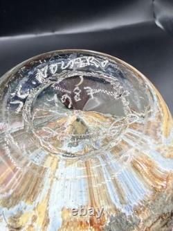 Jean Claude Novaro Signed Art Glass Vase Iridescent Pink Crackle French Blown 5