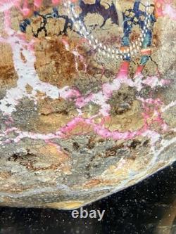 Jean Claude Novaro Signed Art Glass Vase Iridescent Pink Crackle French Blown 5