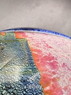 Jean Claude Novaro Signed Art Glass Vase Iridescent Pink Crackle French Blown 5