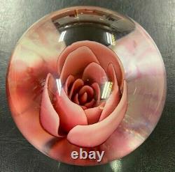 Joe St. Clair Crimp Rose Paperweight (Pink Leaves)