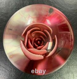 Joe St. Clair Crimp Rose Paperweight (Pink Leaves)