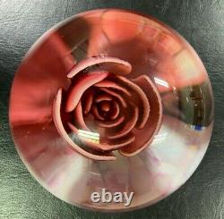 Joe St. Clair Crimp Rose Paperweight (Pink Leaves)