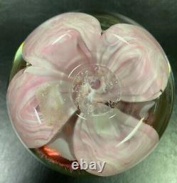 Joe St. Clair Crimp Rose Paperweight (Pink Leaves)