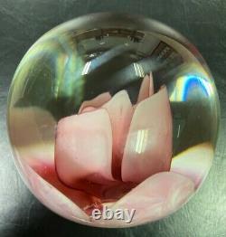 Joe St. Clair Crimp Rose Paperweight (Pink Leaves)