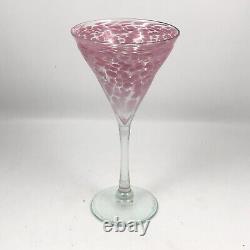 John Barlin Martini Cocktail Art Glass Pink Confetti Hand Blown Signed 7 3/4