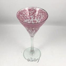John Barlin Martini Cocktail Art Glass Pink Confetti Hand Blown Signed 7 3/4