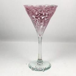 John Barlin Martini Cocktail Art Glass Pink Confetti Hand Blown Signed 7 3/4
