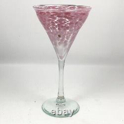 John Barlin Martini Cocktail Art Glass Pink Confetti Hand Blown Signed 7 3/4