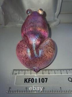 John Ditchfield/Glasform Iridescent Pink Glass Frog Paperweight/Ornament