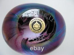 John Ditchfield Iridescent Art Glass Pink Dino Dinosaur Egg Signed label on