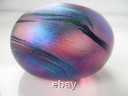 John Ditchfield Iridescent Art Glass Pink Dino Dinosaur Egg Signed label on