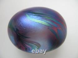 John Ditchfield Iridescent Art Glass Pink Dino Dinosaur Egg Signed label on