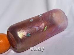 John Ditchfield Iridescent Lovely Signed Art Glass Peachy Pink Vase Millefiori