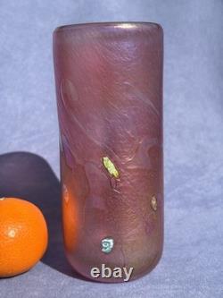 John Ditchfield Iridescent Lovely Signed Art Glass Peachy Pink Vase Millefiori