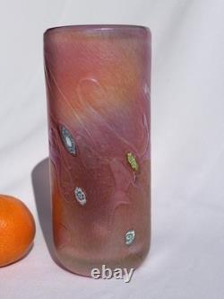 John Ditchfield Iridescent Lovely Signed Art Glass Peachy Pink Vase Millefiori