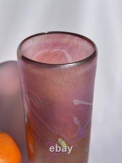 John Ditchfield Iridescent Lovely Signed Art Glass Peachy Pink Vase Millefiori