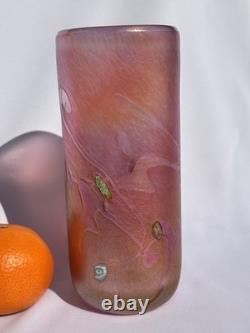 John Ditchfield Iridescent Lovely Signed Art Glass Peachy Pink Vase Millefiori John Ditchfield Iridescent Lovely Signed Art Glass Peachy Pink Vase Millefiori
