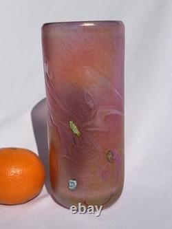 John Ditchfield Iridescent Lovely Signed Art Glass Peachy Pink Vase Millefiori