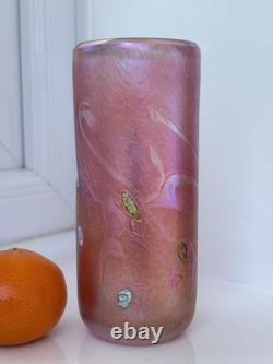 John Ditchfield Iridescent Lovely Signed Art Glass Peachy Pink Vase Millefiori