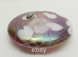 John Ditchfield Iridescent Pink Glass Lilly Pad Paperweight Signed, Label, Frog