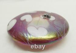 John Ditchfield Iridescent Pink Glass Lilly Pad Paperweight Signed, Label, Frog