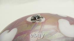 John Ditchfield Iridescent Pink Glass Lilly Pad Paperweight Signed, Label, Frog