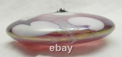 John Ditchfield Iridescent Pink Glass Lilly Pad Paperweight Signed, Label, Frog