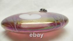 John Ditchfield Iridescent Pink Glass Lilly Pad Paperweight Signed, Label, Frog
