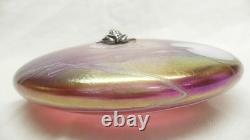 John Ditchfield Iridescent Pink Glass Lilly Pad Paperweight Signed, Label, Frog