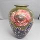 Jonathon Harris Cameo Carved Green Art Glass Vase Pink Flowers Floral 7 inches