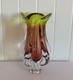 Josef Hospodka Art Glass Vase for Chribska Czech 1960s Bohemian Pink & Green